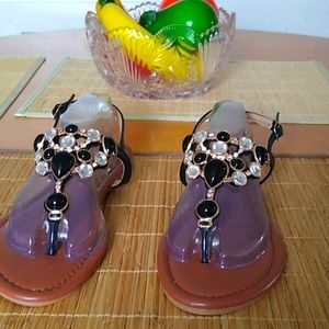 Rhinestones Gemstone Thong Style Sandals